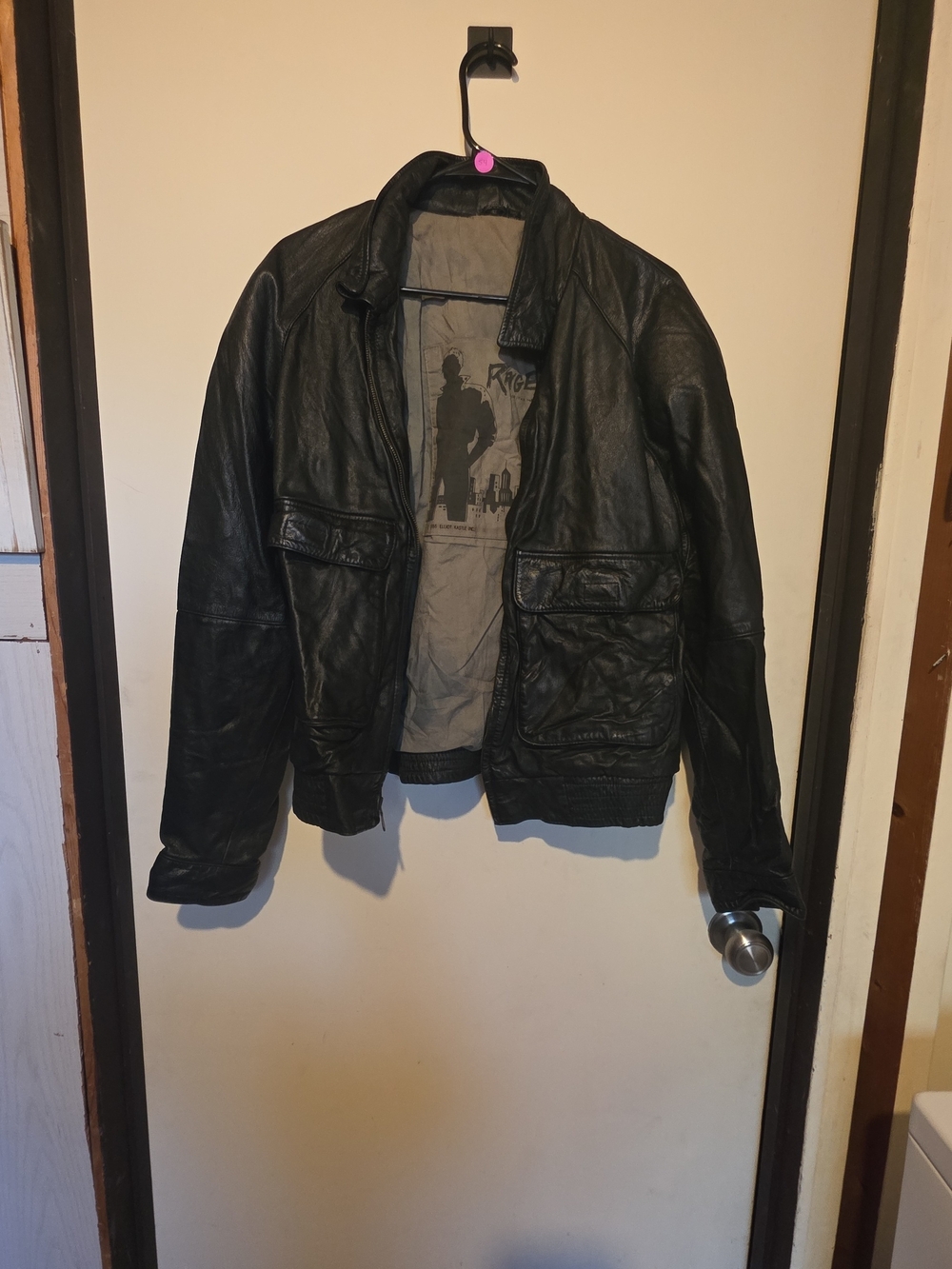 Men's Black Leather Bomber Jacket - Classic Casual Style